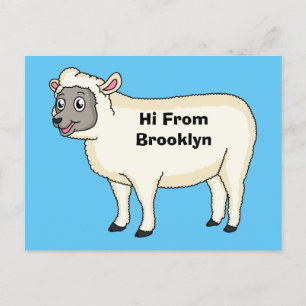 Cute happy sheep cartoon illustration  postcard