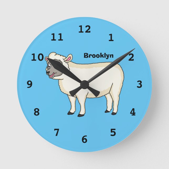 Cute happy sheep cartoon illustration round clock (Front)