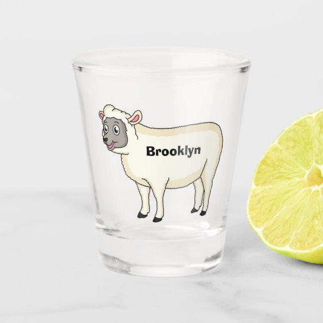 Cute happy sheep cartoon illustration shot glass (Front)
