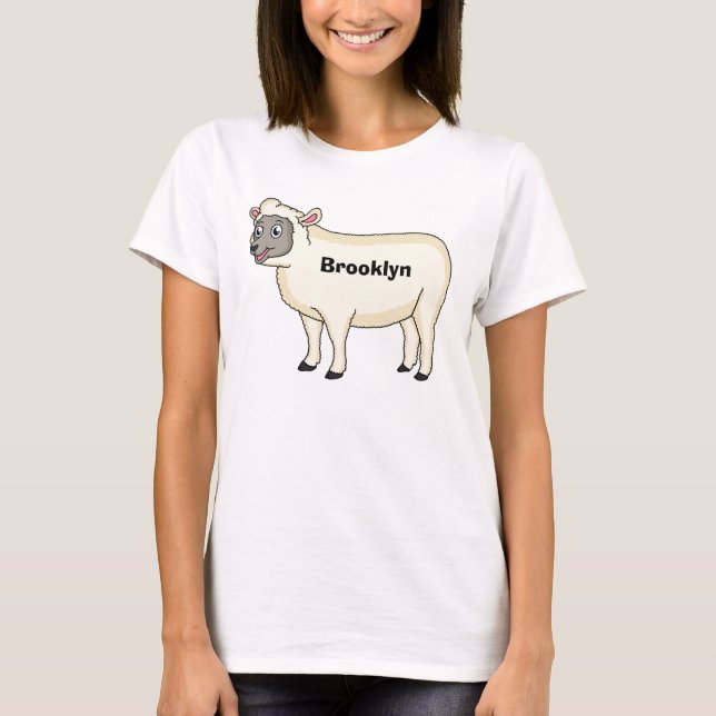 Cute happy sheep cartoon illustration T-Shirt (Front)