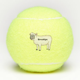 Cute happy sheep cartoon illustration  tennis balls