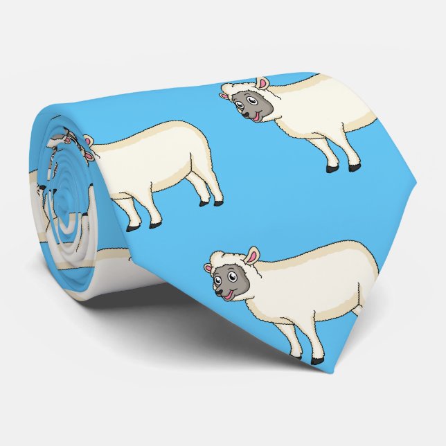 Cute happy sheep cartoon illustration  tie (Rolled)