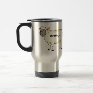 Cute happy sheep cartoon illustration  travel mug