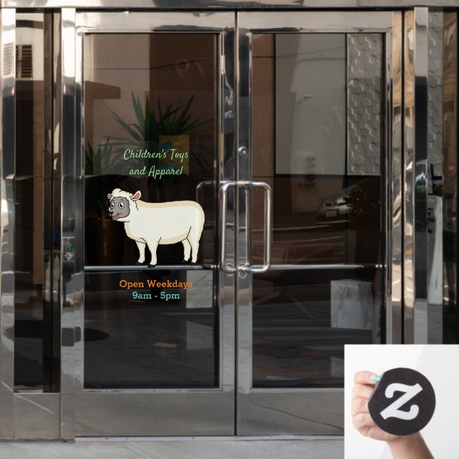 Cute happy sheep cartoon illustration window cling (Office Door)