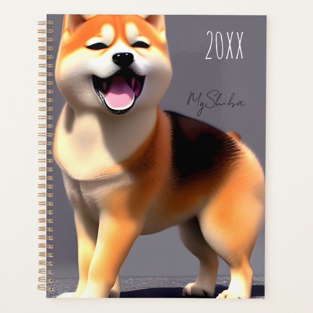 Cute Happy Shiba Inu Custom Portrait Photo Planner (Front)