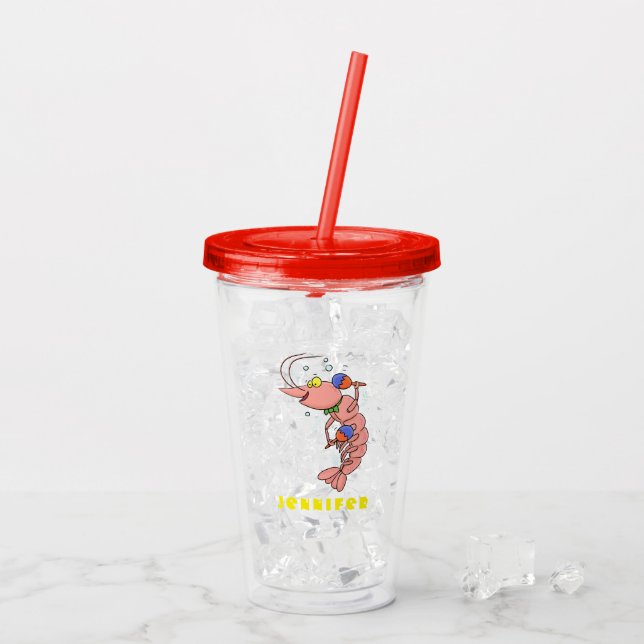 Cute happy shrimp, prawn cartoon acrylic tumbler (Back Ice)
