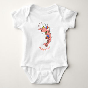 Cute happy shrimp, prawn cartoon baby bodysuit
