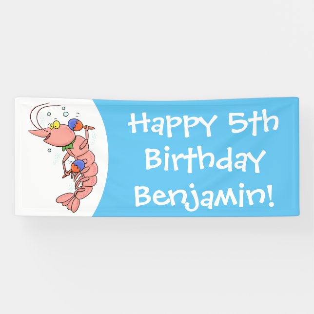 Cute happy shrimp, prawn cartoon banner (Horizontal)