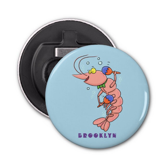 Cute happy shrimp, prawn cartoon bottle opener (Front)
