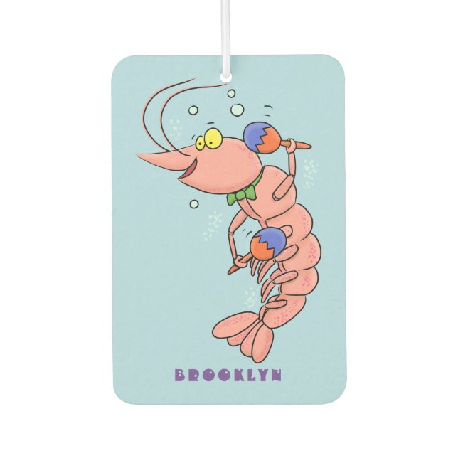 Cute happy shrimp, prawn cartoon car air freshener (Front)