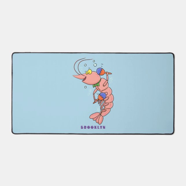 Cute happy shrimp, prawn cartoon desk mat (Front)