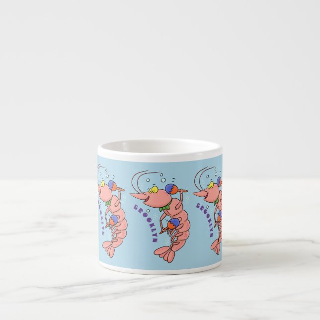 Cute happy shrimp, prawn cartoon espresso cup (Front)