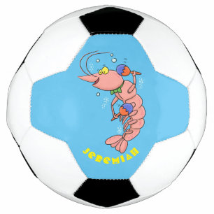 Cute happy shrimp, prawn cartoon football