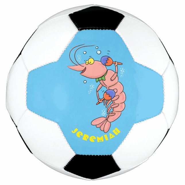 Cute happy shrimp, prawn cartoon football (Front)