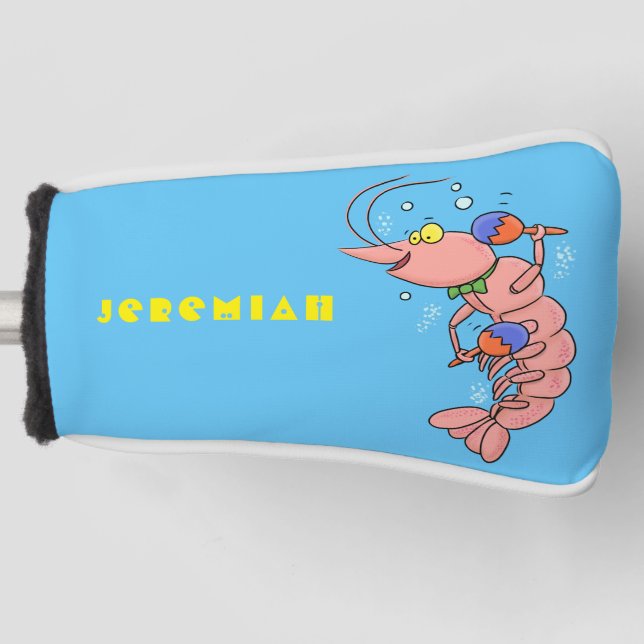 Cute happy shrimp, prawn cartoon golf head cover (Front)