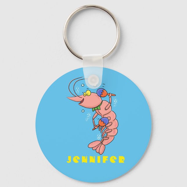 Cute happy shrimp, prawn cartoon key ring (Front)