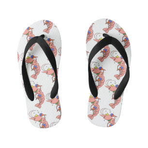 Cute happy shrimp, prawn cartoon kid's flip flops