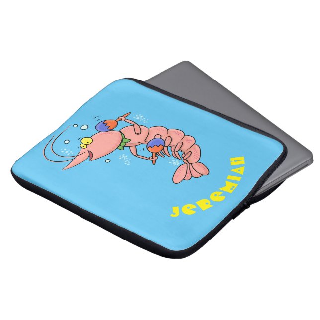 Cute happy shrimp, prawn cartoon laptop sleeve (Front Top)