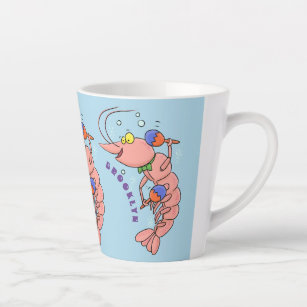 Cute happy shrimp, prawn cartoon latte mug