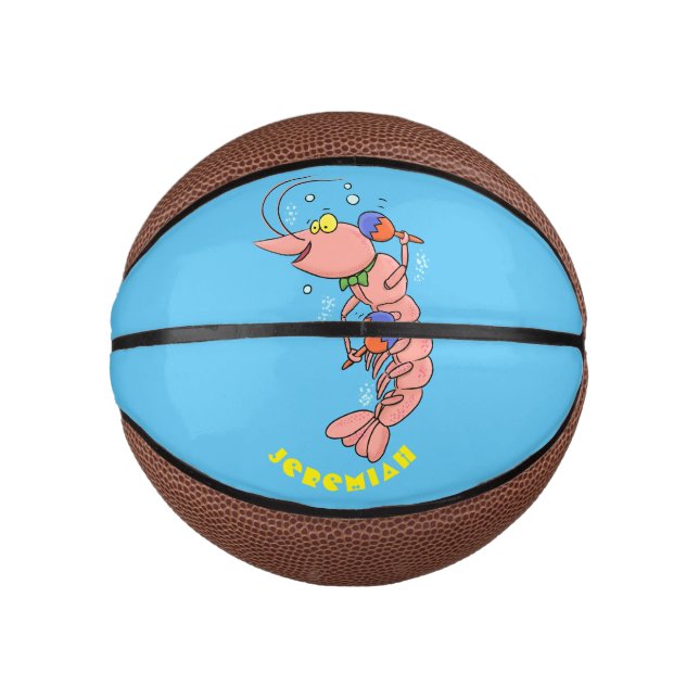 Cute happy shrimp, prawn cartoon mini basketball (Front)