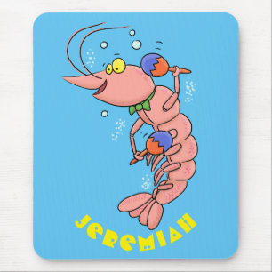 Cute happy shrimp, prawn cartoon mouse mat
