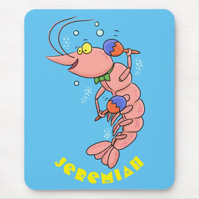 Cute happy shrimp, prawn cartoon mouse mat (Front)