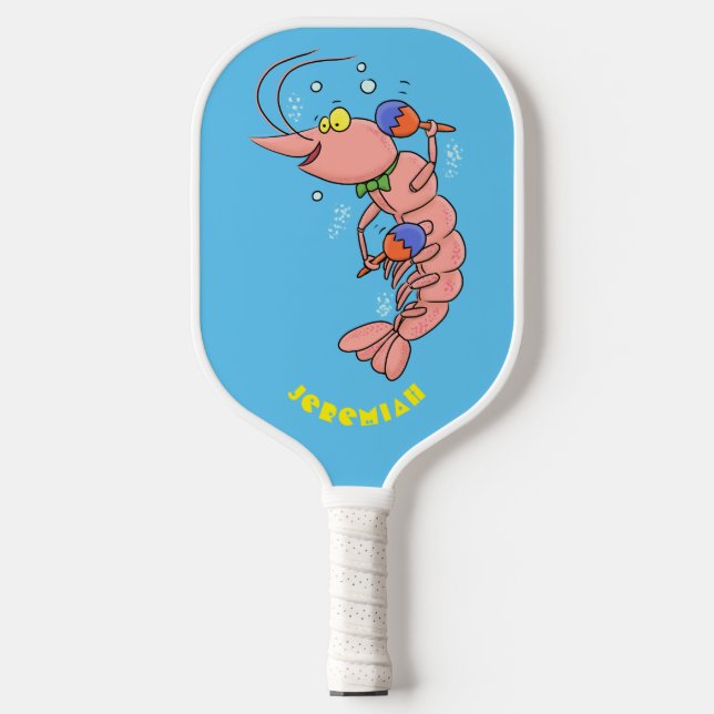 Cute happy shrimp, prawn cartoon  pickleball paddle (Front)
