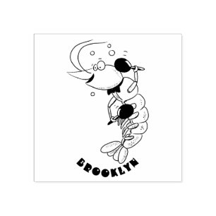 Cute happy shrimp, prawn cartoon rubber stamp