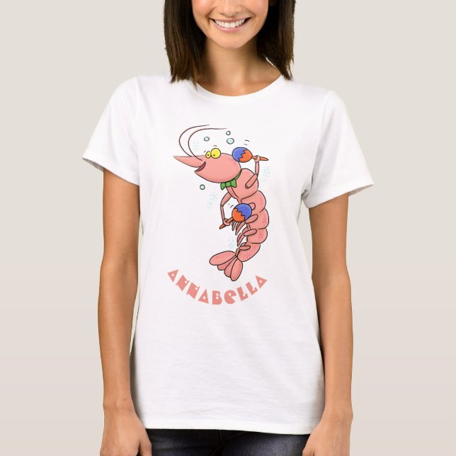 Cute happy shrimp, prawn cartoon T-Shirt (Front)