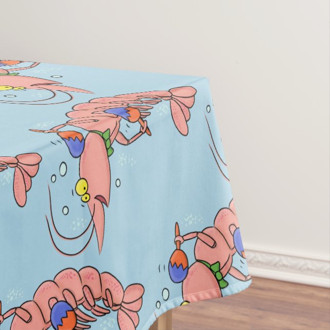 Cute happy shrimp, prawn cartoon tablecloth (In Situ)