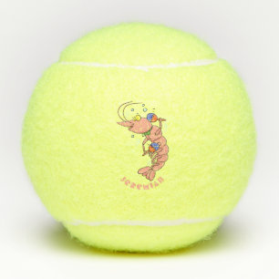 Cute happy shrimp, prawn cartoon tennis balls