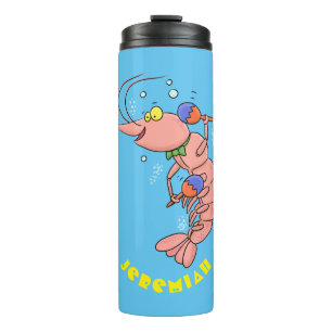 Cute happy shrimp, prawn cartoon thermal tumbler