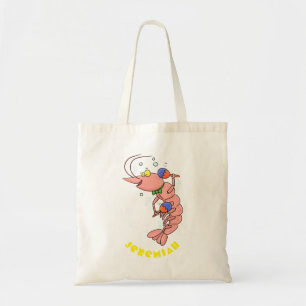 Cute happy shrimp, prawn cartoon tote bag