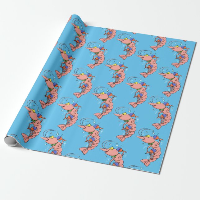 Cute happy shrimp, prawn cartoon wrapping paper (Unrolled)
