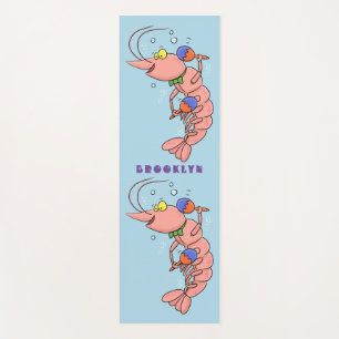 Cute happy shrimp, prawn cartoon yoga mat