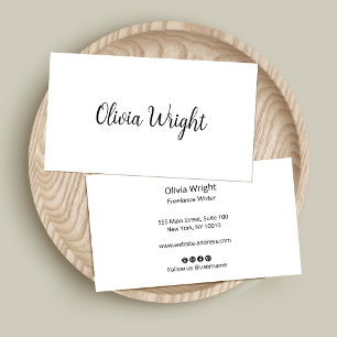 Cute Happy Signature Script, Modern White Business Card
