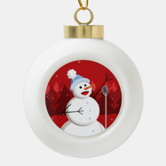 Cute Happy Singing Snowman Christmas Red Ceramic Ball Christmas Ornament