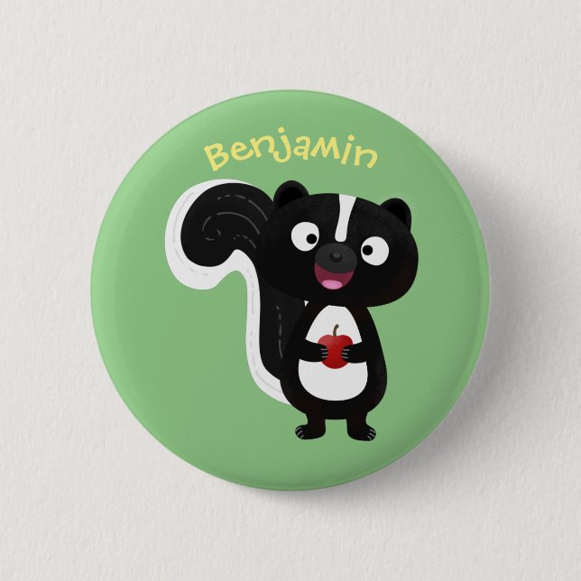 Cute happy skunk cartoon illustration 6 cm round badge (Front)