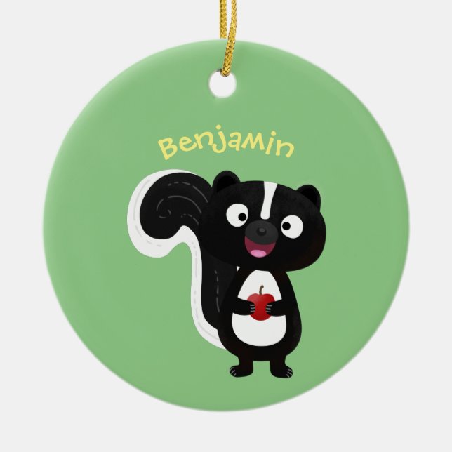 Cute happy skunk cartoon illustration ceramic tree decoration (Front)