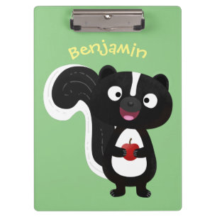 Cute happy skunk cartoon illustration clipboard