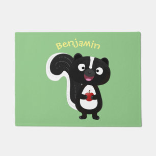 Cute happy skunk cartoon illustration doormat