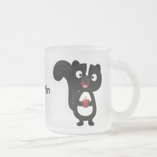 Cute happy skunk cartoon illustration frosted glass coffee mug