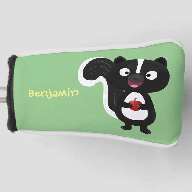 Cute happy skunk cartoon illustration golf head cover (Front)