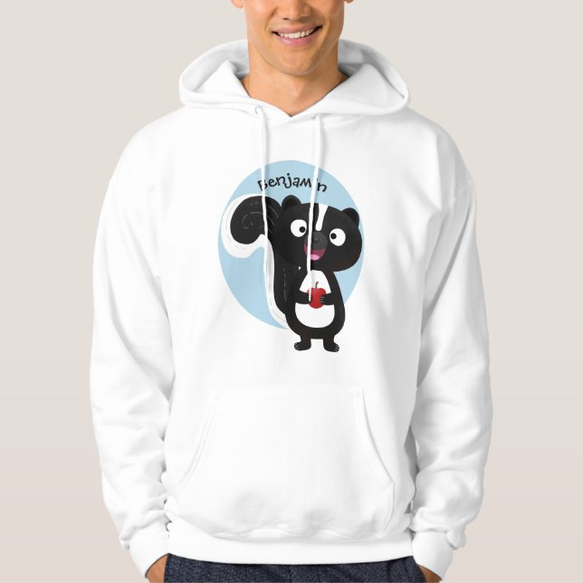 Cute happy skunk cartoon illustration hoodie (Front)