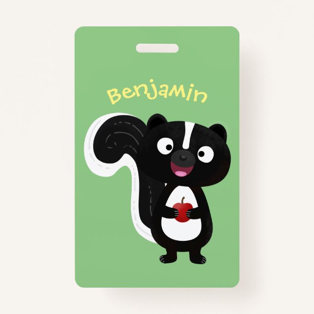 Cute happy skunk cartoon illustration ID badge (Front)