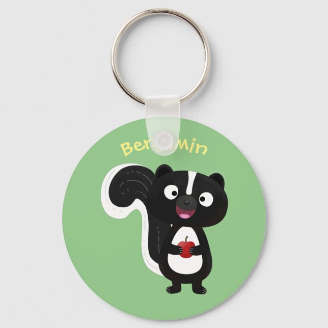 Cute happy skunk cartoon illustration key ring (Front)
