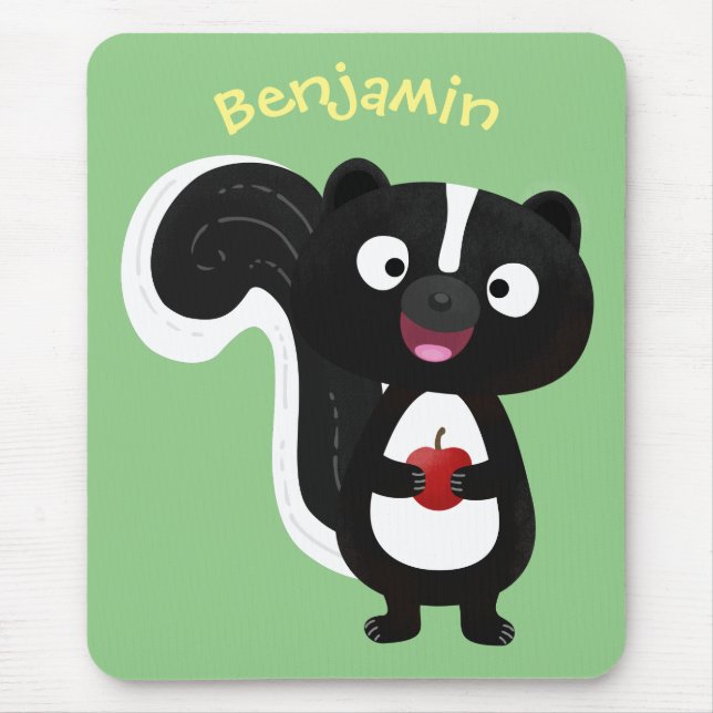 Cute happy skunk cartoon illustration mouse mat (Front)