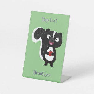 Cute happy skunk cartoon illustration pedestal sign