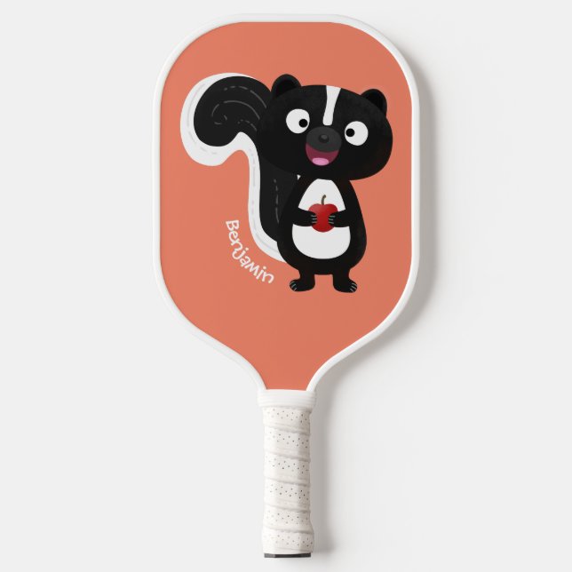 Cute happy skunk cartoon illustration  pickleball paddle (Front)