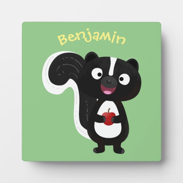 Cute happy skunk cartoon illustration plaque (Front)